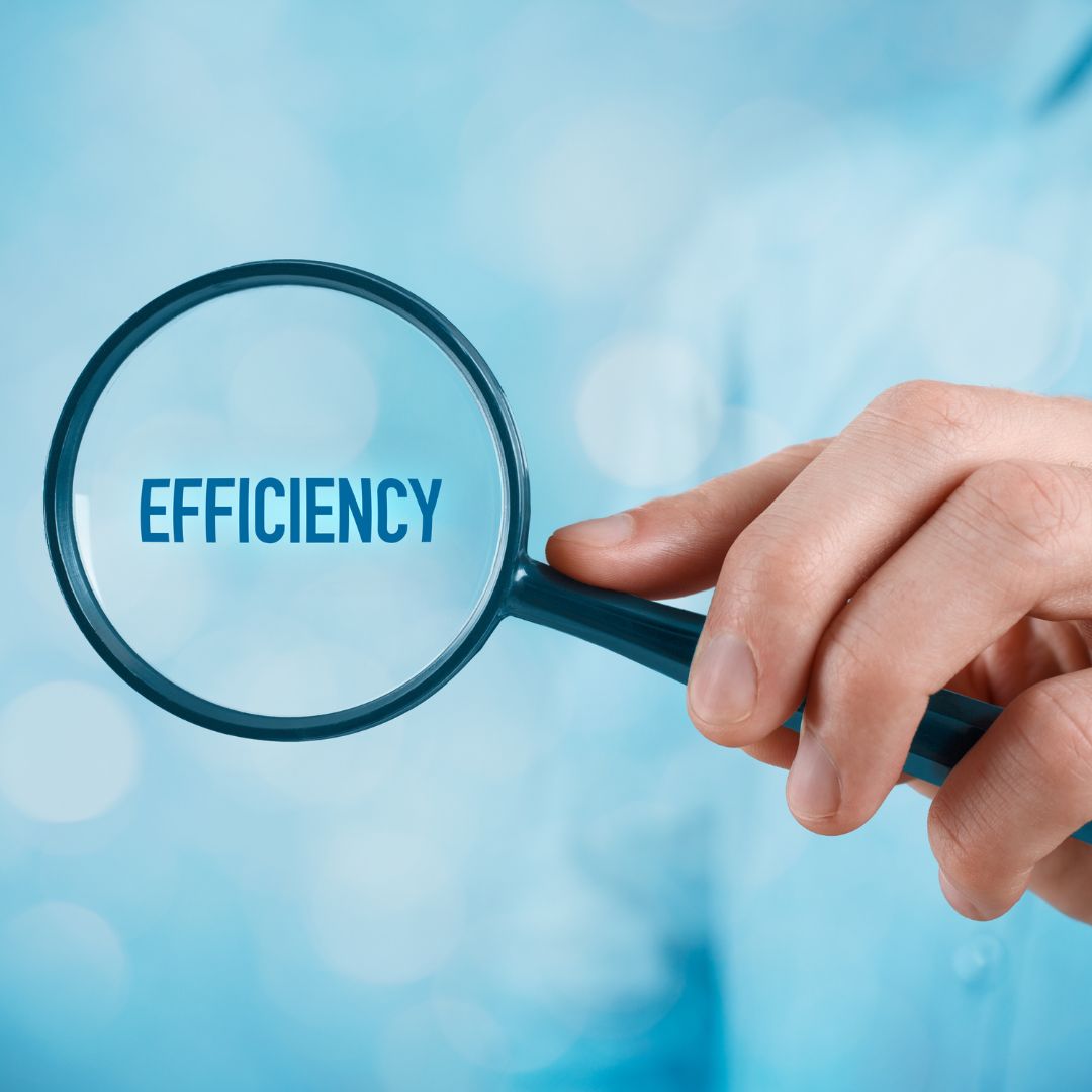 Magnifying glass over the word "efficiency"