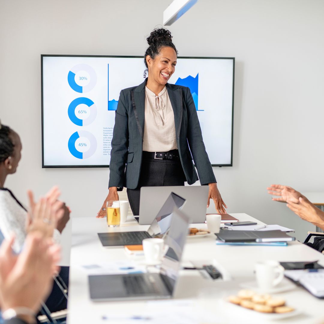 Woman finished with her presentation